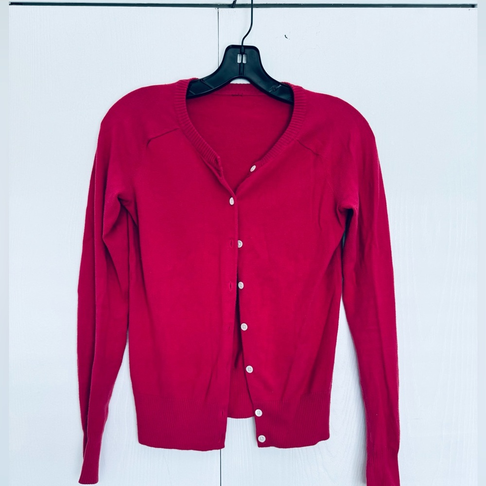 Pinkish  red raglan shoulder basic cardigan